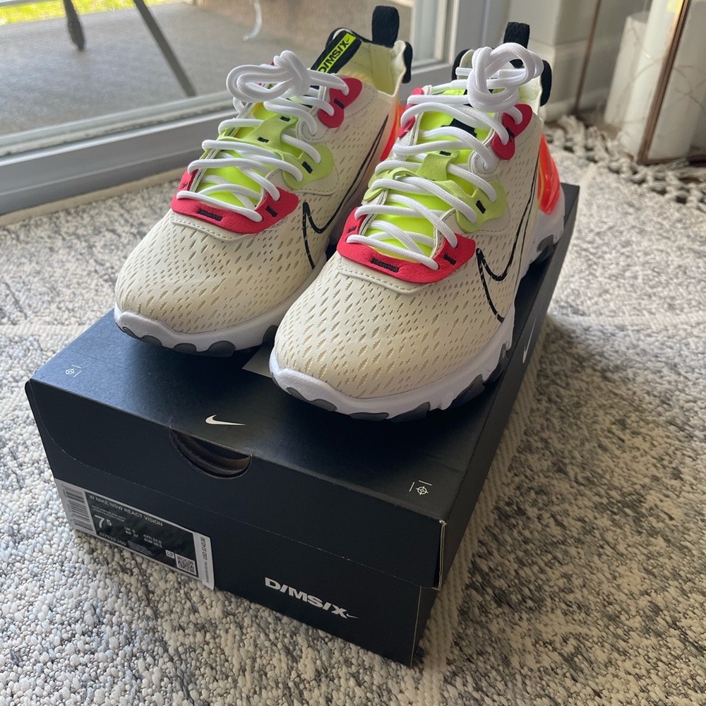 Nike Women's Cream/Neon Pink/Neon Yellow Athletic Sneakers